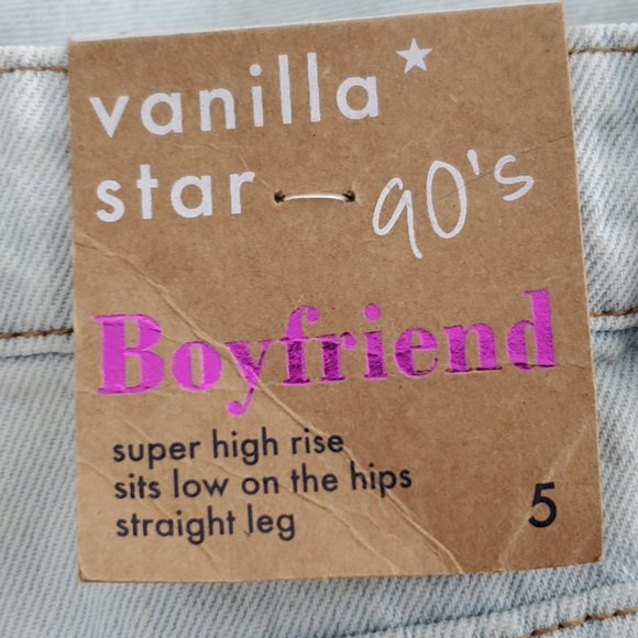 Vanilla Star Light Wash Boyfriend Super High Rise Distressed Jeans NWT W27/5 - Picture 10 of 13